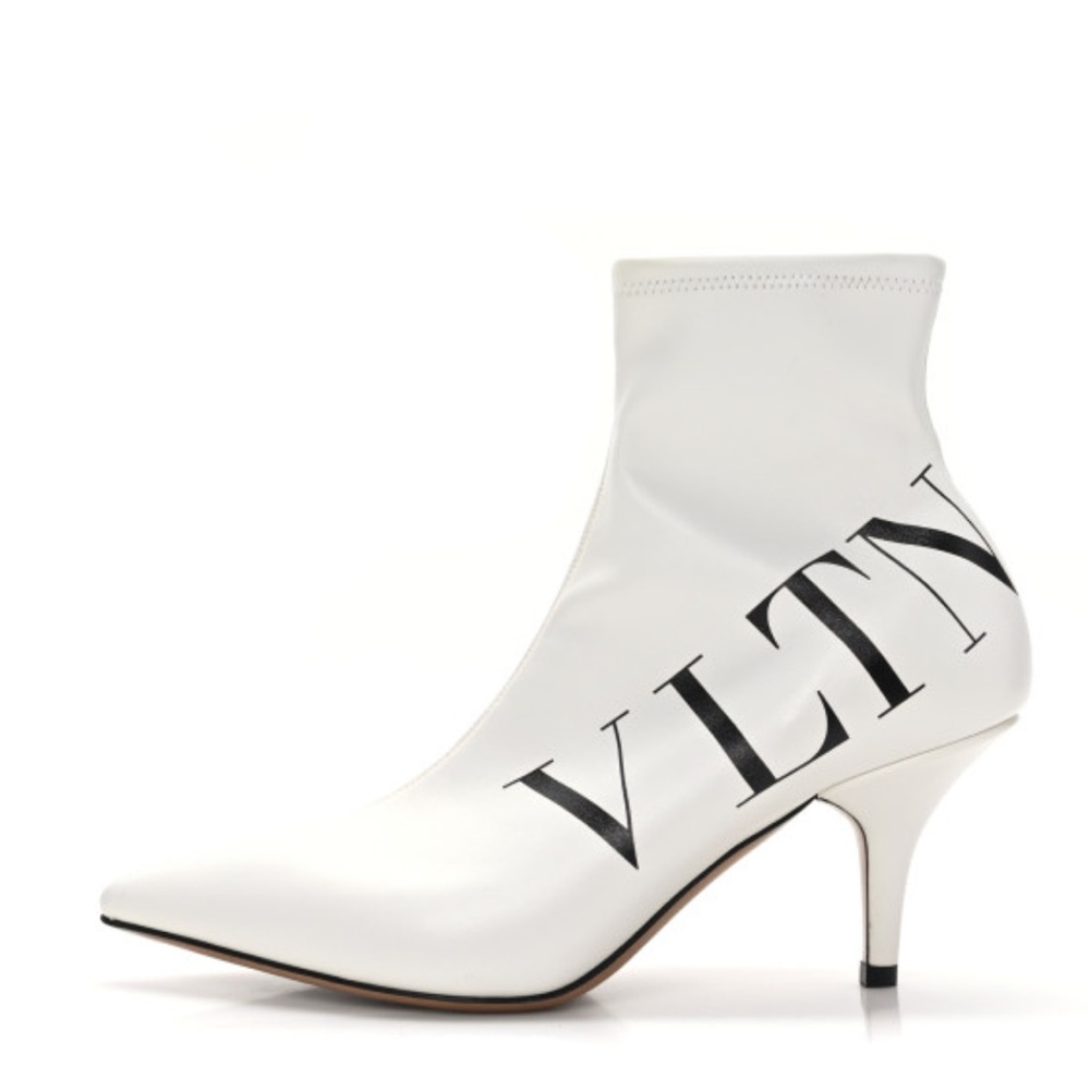 Valentino Garavani Eco Leather VLTN White Black Sock Boots Heeled Booties 38.5